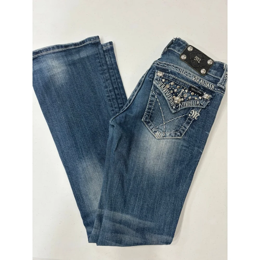 Women's Miss Me Jeans Size 26 Blue Denim Boot, Jewel Embellishments - Picture 10 of 13